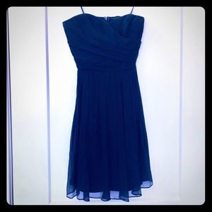 J Crew navy silk strapless dress